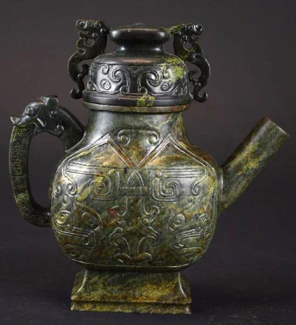 Carved Spinach Jade Lidded Ewer (1 of 10)