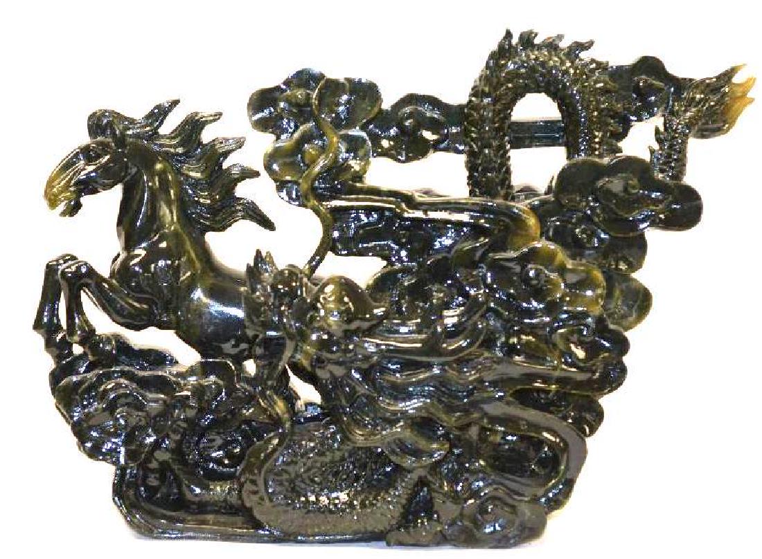 Chinese Carved Jade Statue of Horse & Dragons (1 of 10)