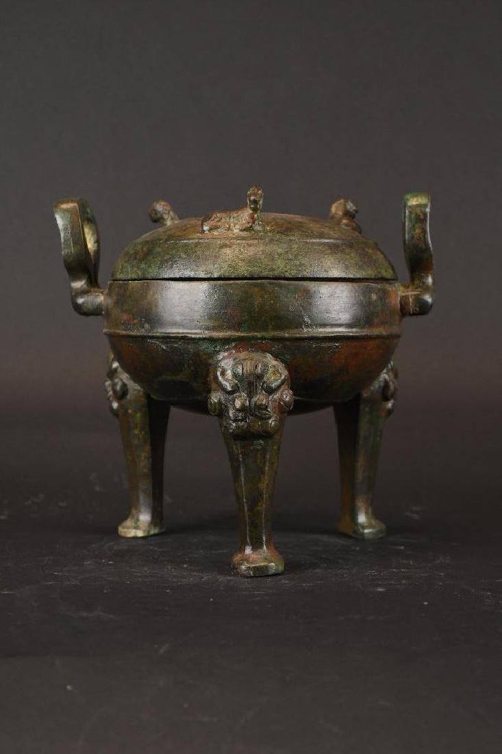 Chinese Bronze Tripod Censer: Chinese Bronze Tripod Censer; Height: 7 inches