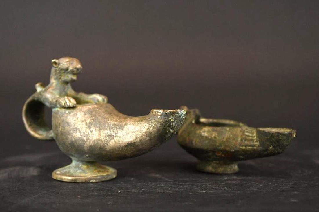 Two Ancient Bronze Oil Lamps (1 of 9)