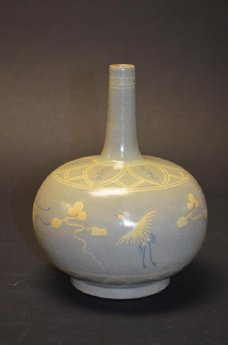 Korean Celadon Glaze Bottle Shape Crane Vase (1 of 6)