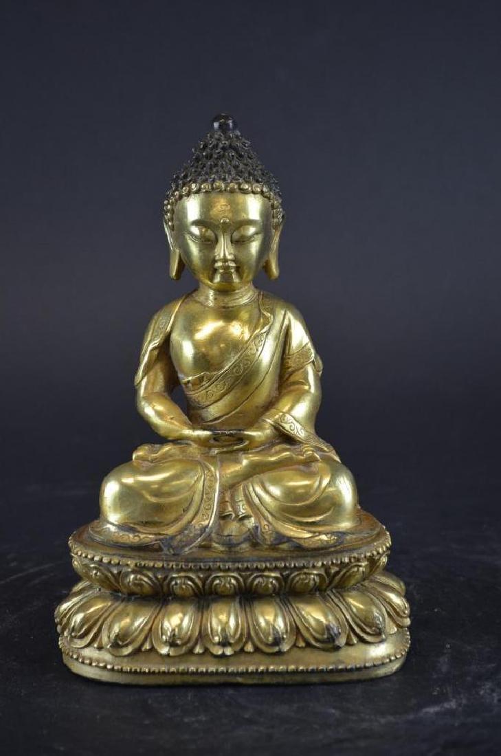 Chinese Gilt Bronze Seated Buddha on Lotus Base (1 of 8)