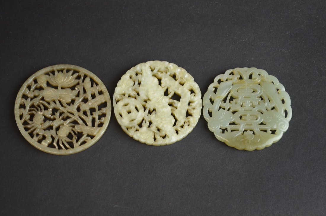 Three Carved Celadon Jade Items (1 of 1)