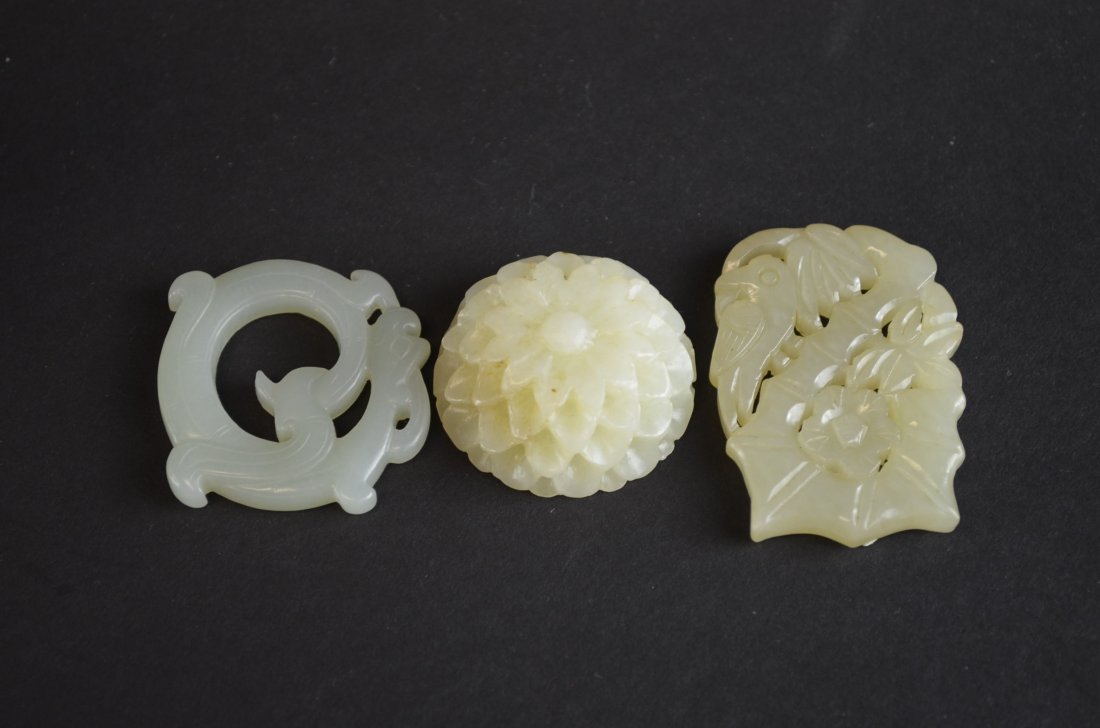 Three Carved Celadon Jade Items (1 of 1)