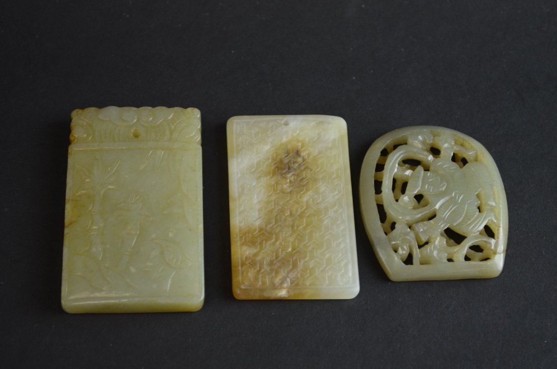 Three Chinese Carved Celadon Jade Items (1 of 1)