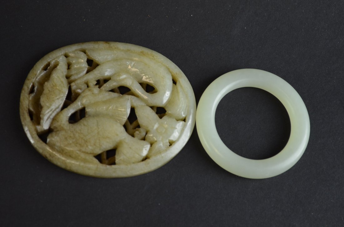 Two Chinese Carved Celadon Jade Items (1 of 1)