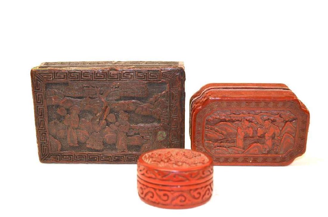 Three Chinese Carved Cinnabar Lacquerd Items (1 of 7)