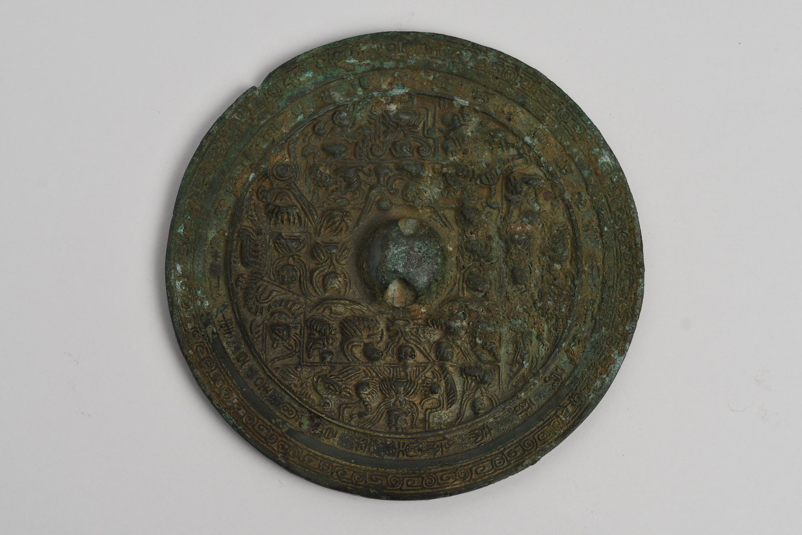 Antique Chinese Bronze Mirror: Antique Chinese Bronze Mirror, Diameter 6 Inches