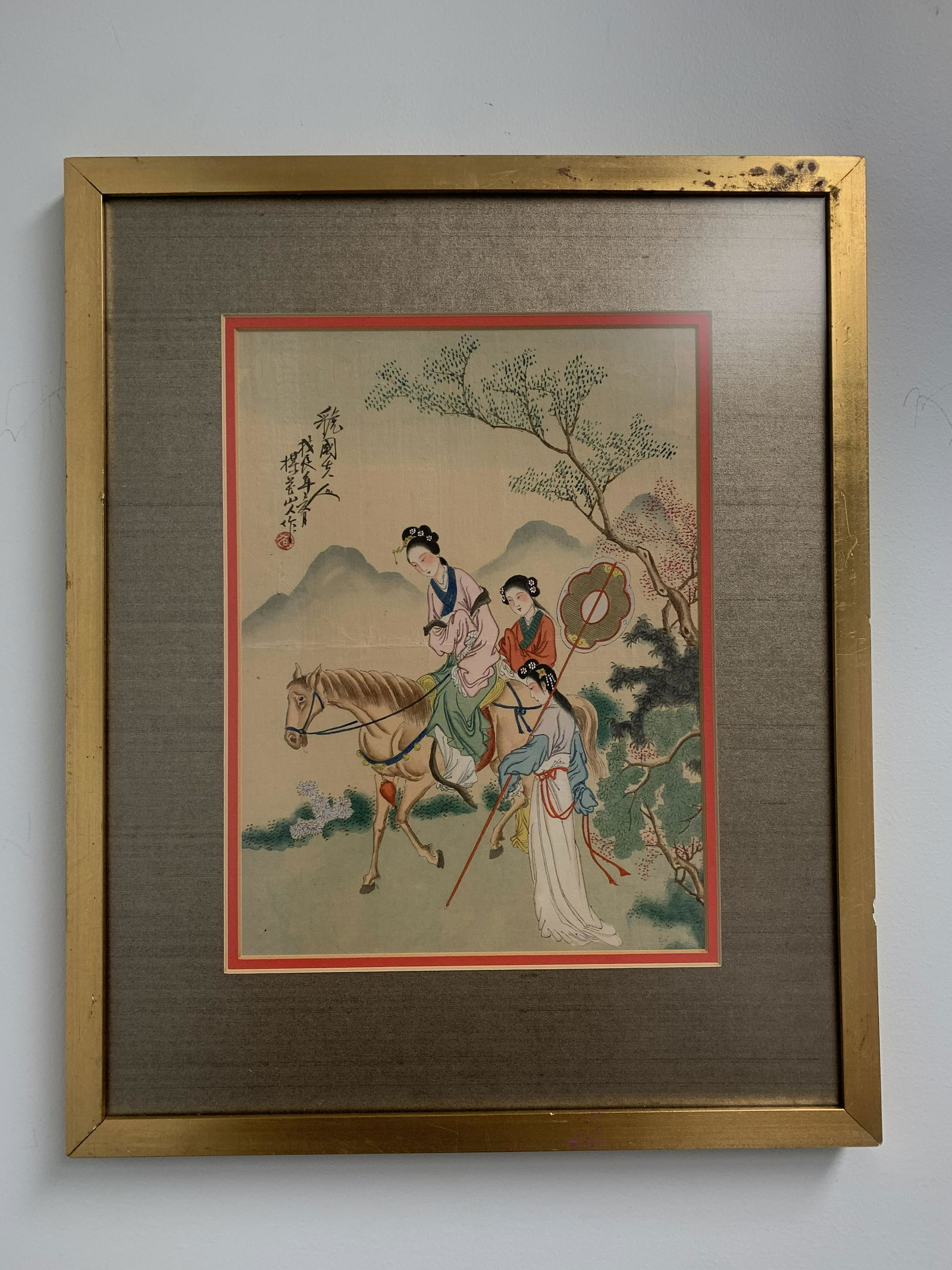 Framed Asian painting  of Women Riding Horses (1 of 2)