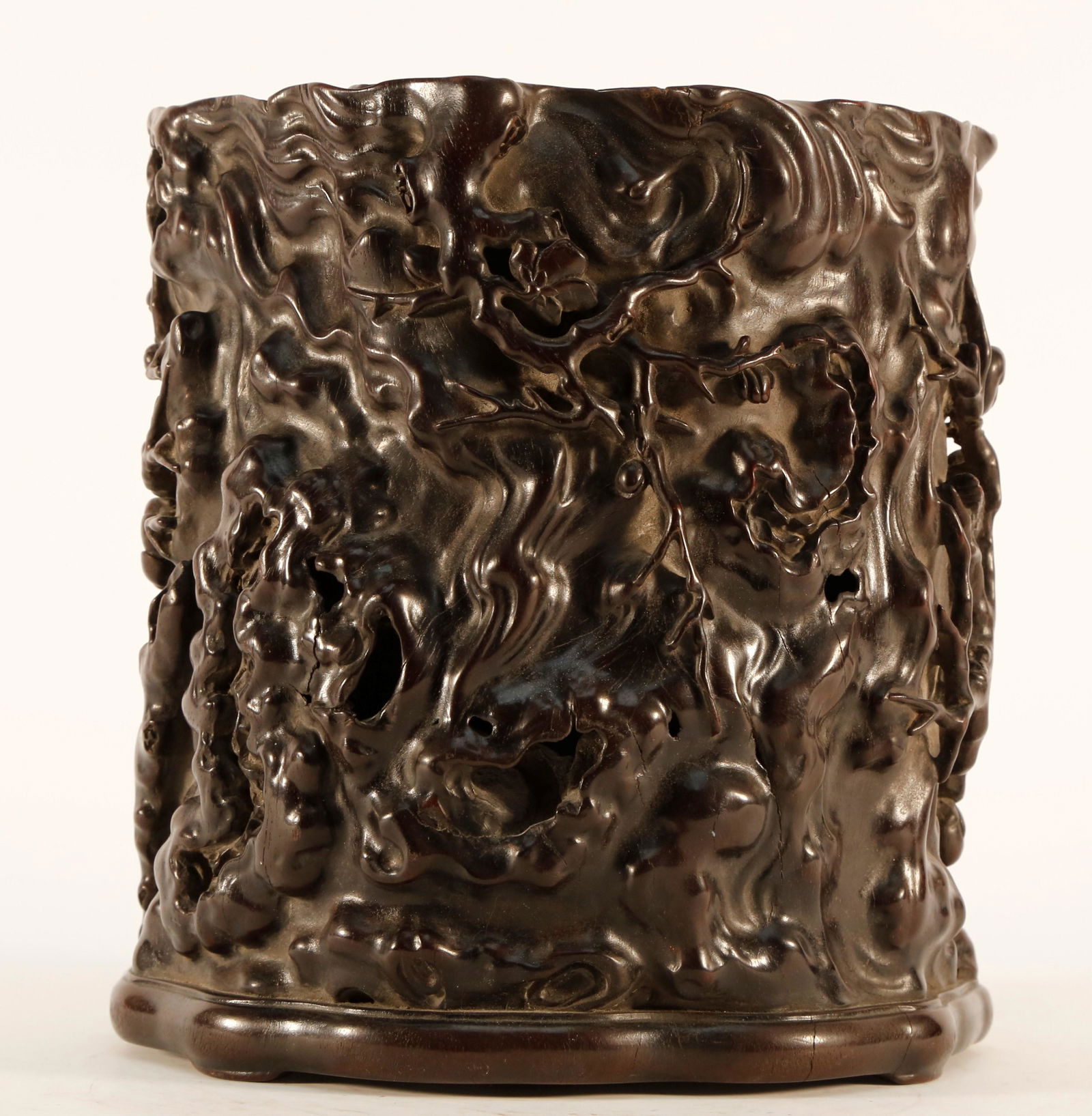 Zitan Wood Brush Holder with Flower-and-Bird Pattern (1 of 6)