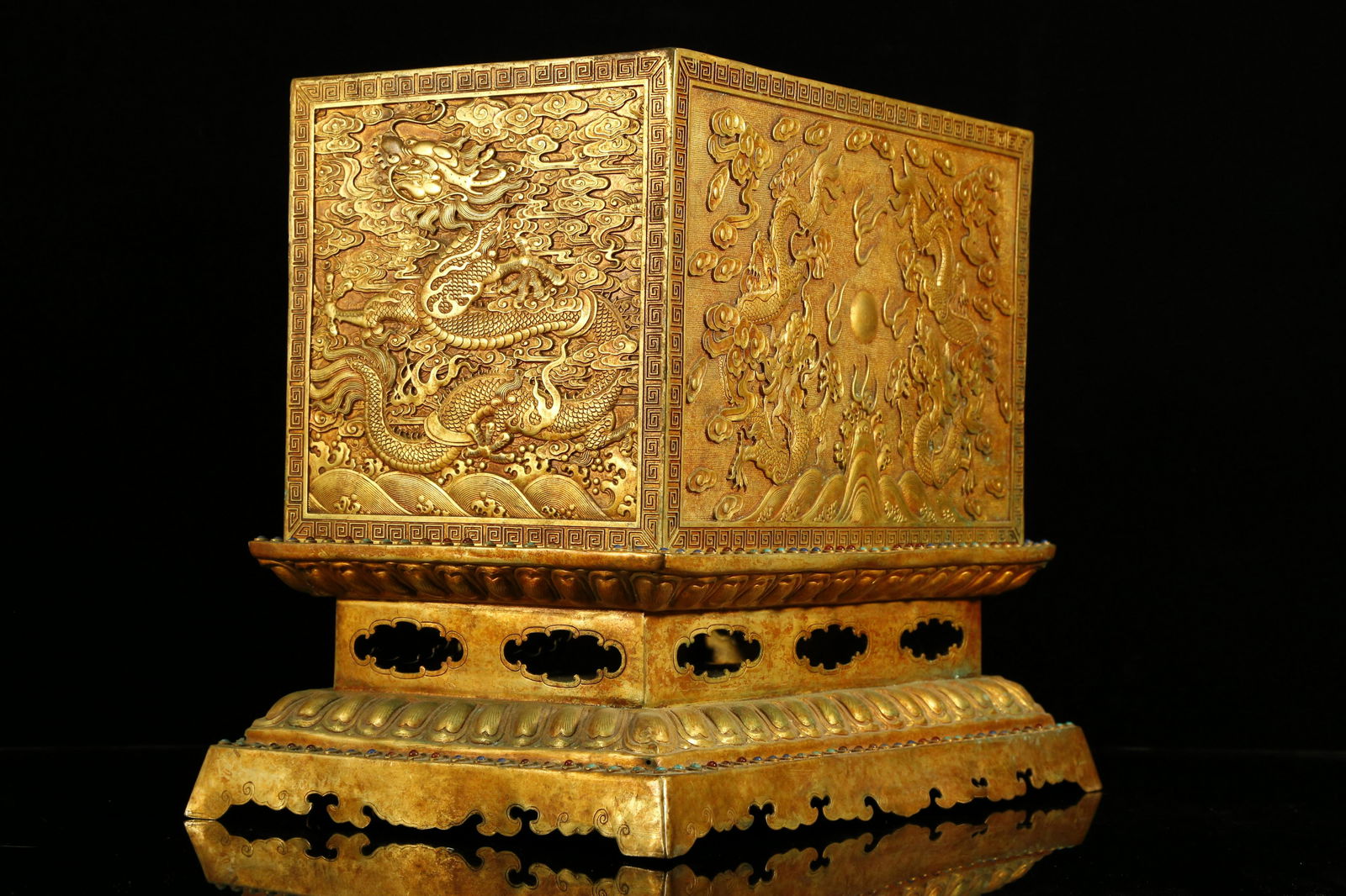 An Impressive Gilt Bronze Taotie pattern Box Inside Two - 2