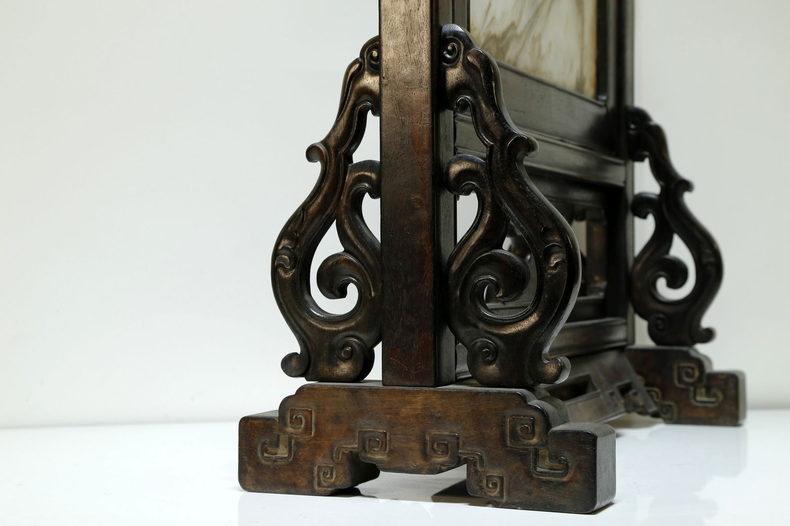 A Fine Sandalwood Frame Marble Screen - 11