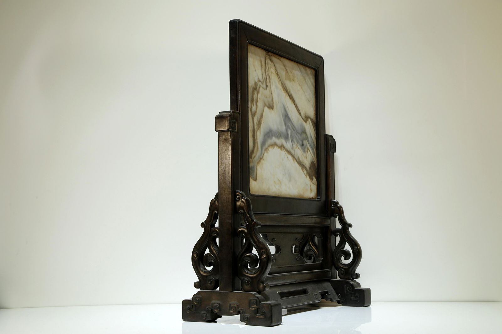 A Fine Sandalwood Frame Marble Screen - 5