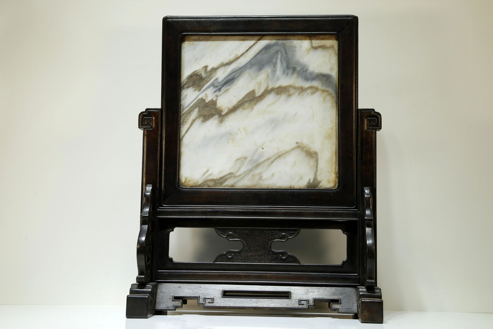 A Fine Sandalwood Frame Marble Screen - 6