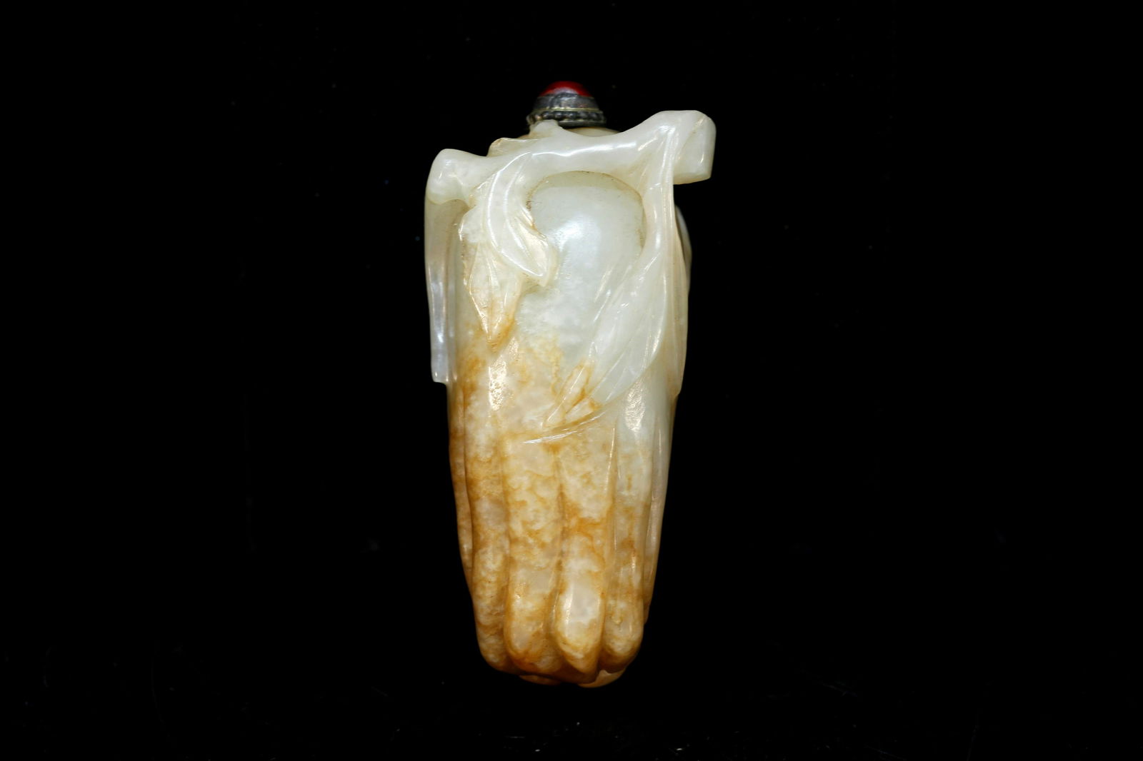 A Superbly citron shape white jade snuff bottle - 4