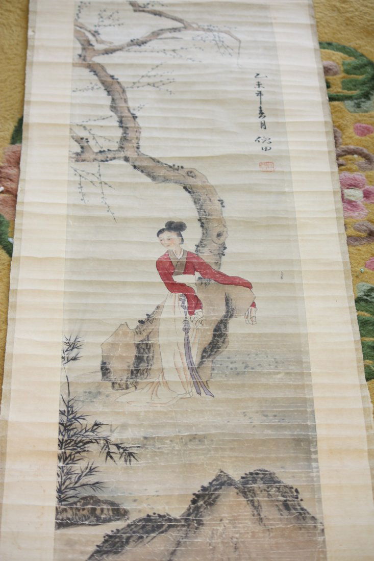 Chinese Scroll Painting of a Lady in the Mountain: Chinese Scroll Painting of a Lady in the Mountain