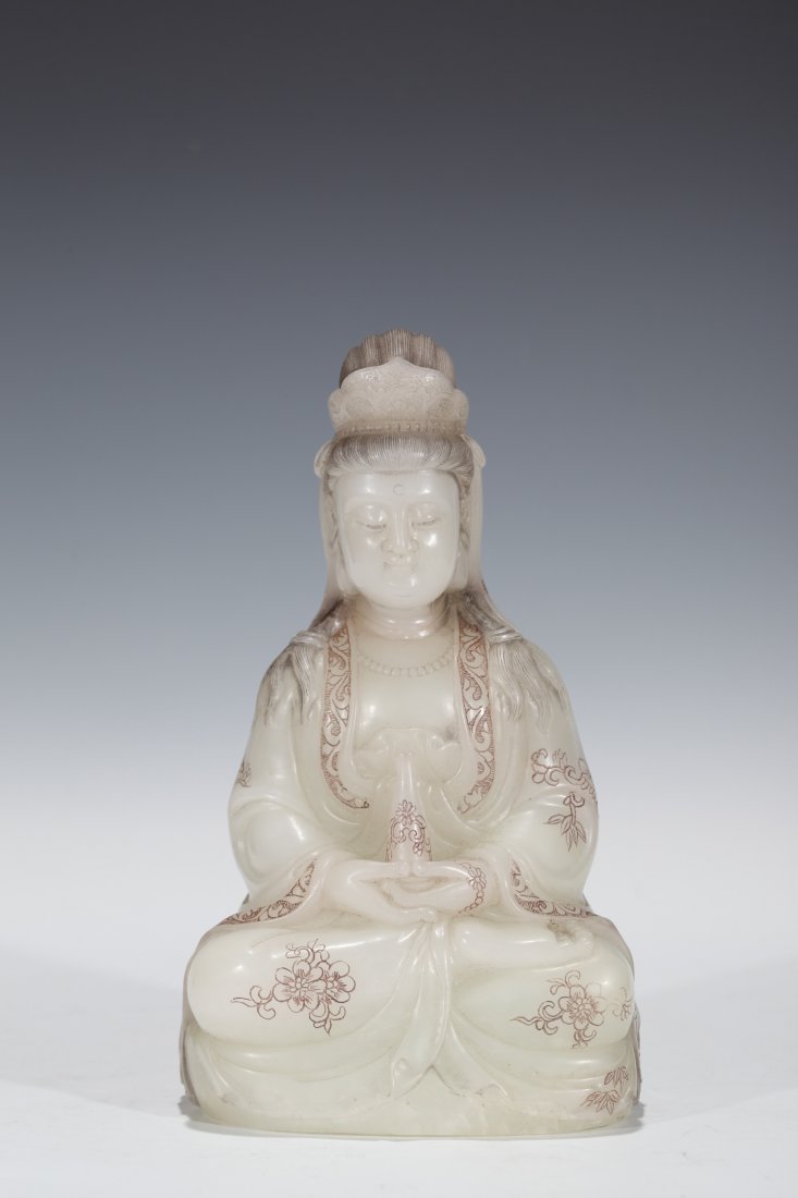 Chinese Carved Soapstone Seated Quan Yin: Chinese Carved Soapstone Seated Quan Yin H: 8 Inches