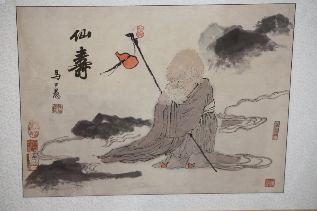 Smaller Chinese Painting of Old Man Seated: Smaller Chinese Painting of Old Man Seated, Measures 20 inches by 17 1/2 inches