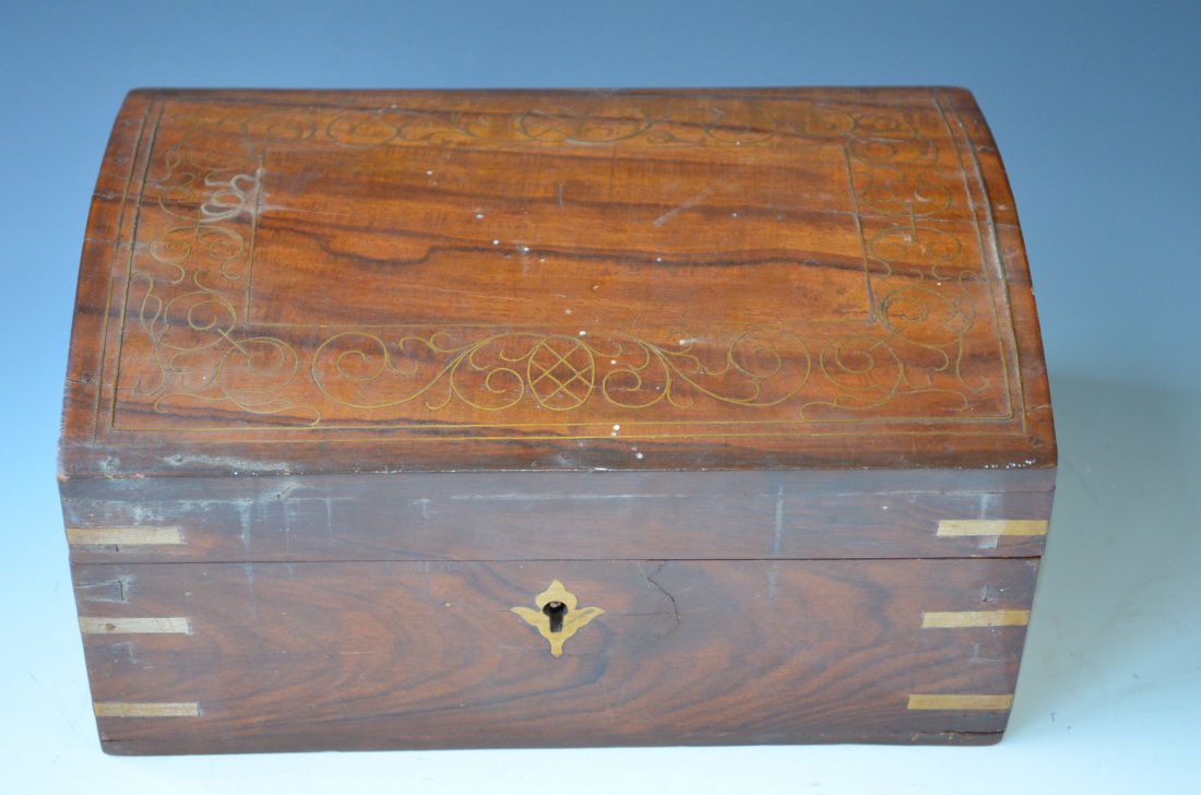 Estate Jewelry & Chinese Rosewood/Bronze Box: A Nice Chinese Rosewood Bronze Jewelry Box with12 Pieces of Jewelry (with: Jade, Turquoise Shoushan, Agate, Pearls, Sterling Silver, Necklaces, beads, bracelets, pendant etc.) Box width 9 inches.