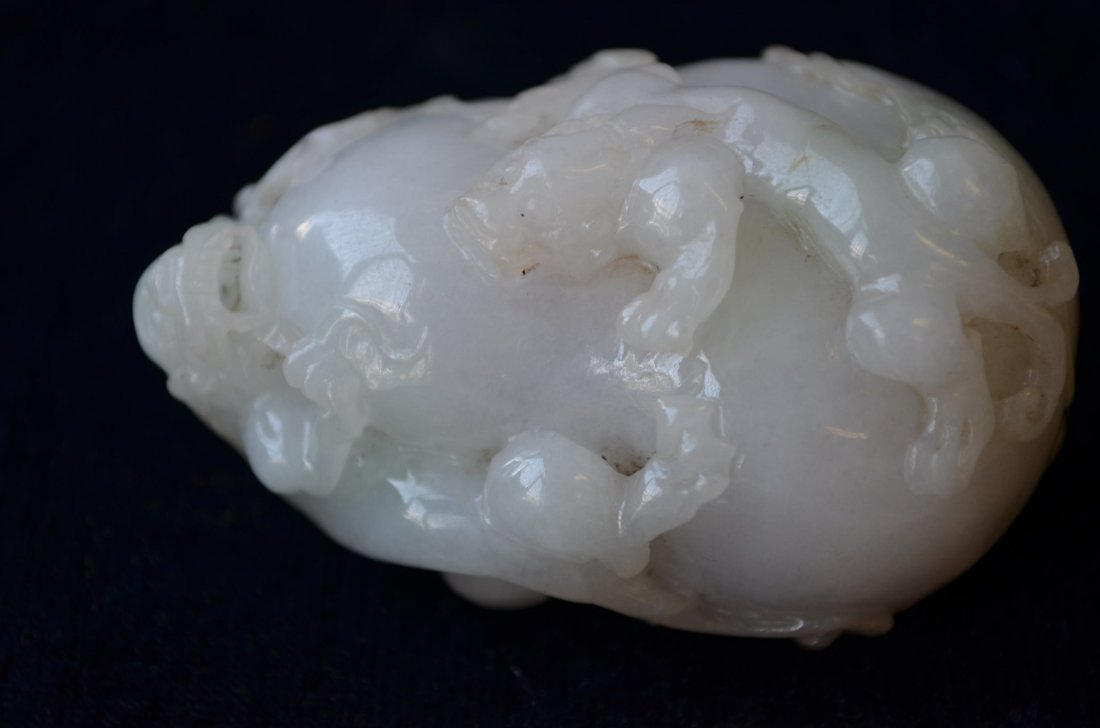 Chinese Carved White Jade/Jadeite Toggle of Chilin: Chinese Carved White Jade/Jadeite Toggle of a Chiling L: 2.50 Inches