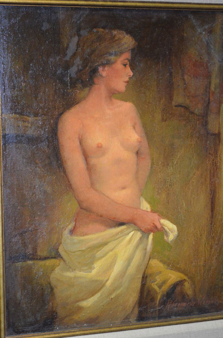 American Artist Oil Painting Signed R. Stephen W: American Artist Oil Painting Signed Lower right hand side R. Stephen Wright, depicting a beautiful nude lady, Size: 15.5 x 19 Inches