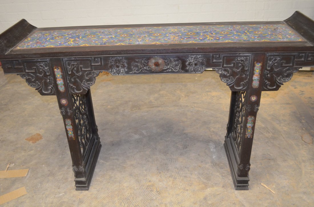 A cinese Zitan/ Hardwood & Cloisonne Altar Table: A Cinese Zitan/ Hardwood & Cloisonne Altar Table