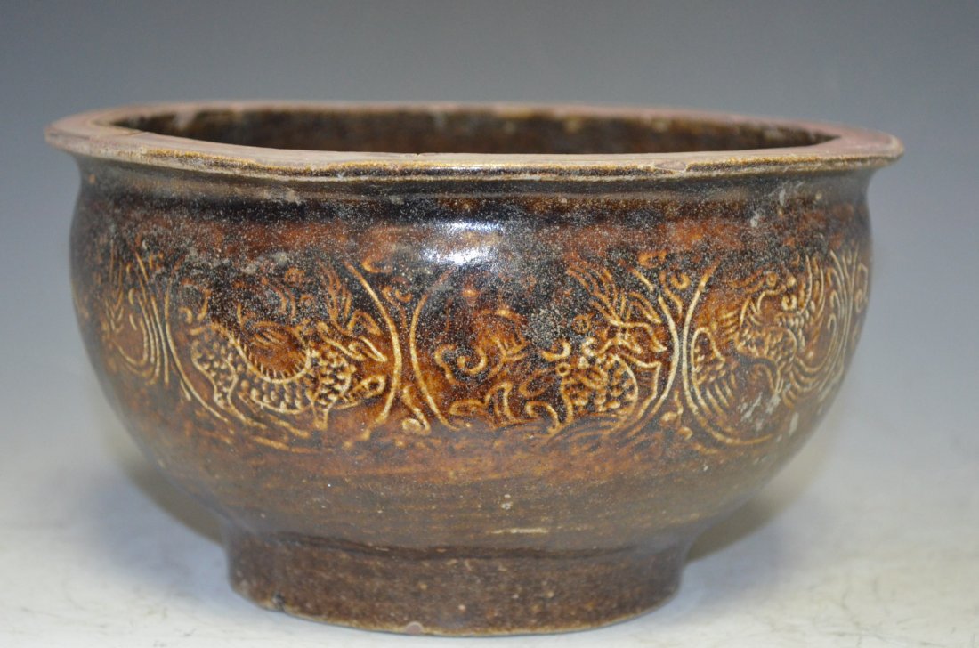 Large Chinese Brown Glazed Ceramic Bowl: Large Chinese Brown Glazed Ceramic Bowl. D: 7 1/2 Inches