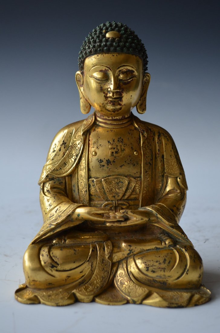Chinese Bronze Model of A Seated Buddha: Chinese Bronze Model Of A Seated Buddha H:8 Inches