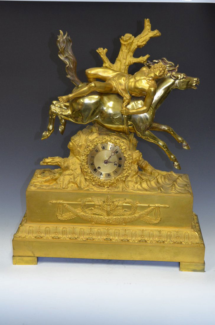 Antique French Bronze Mantle Clock of A Horse and Rider