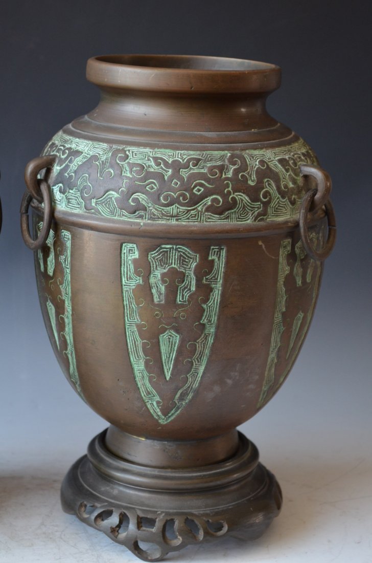 Pair of Bronze Vases On Bronze Bases - 3