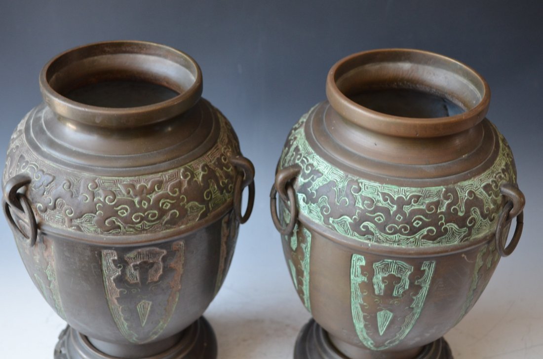 Pair of Bronze Vases On Bronze Bases - 4