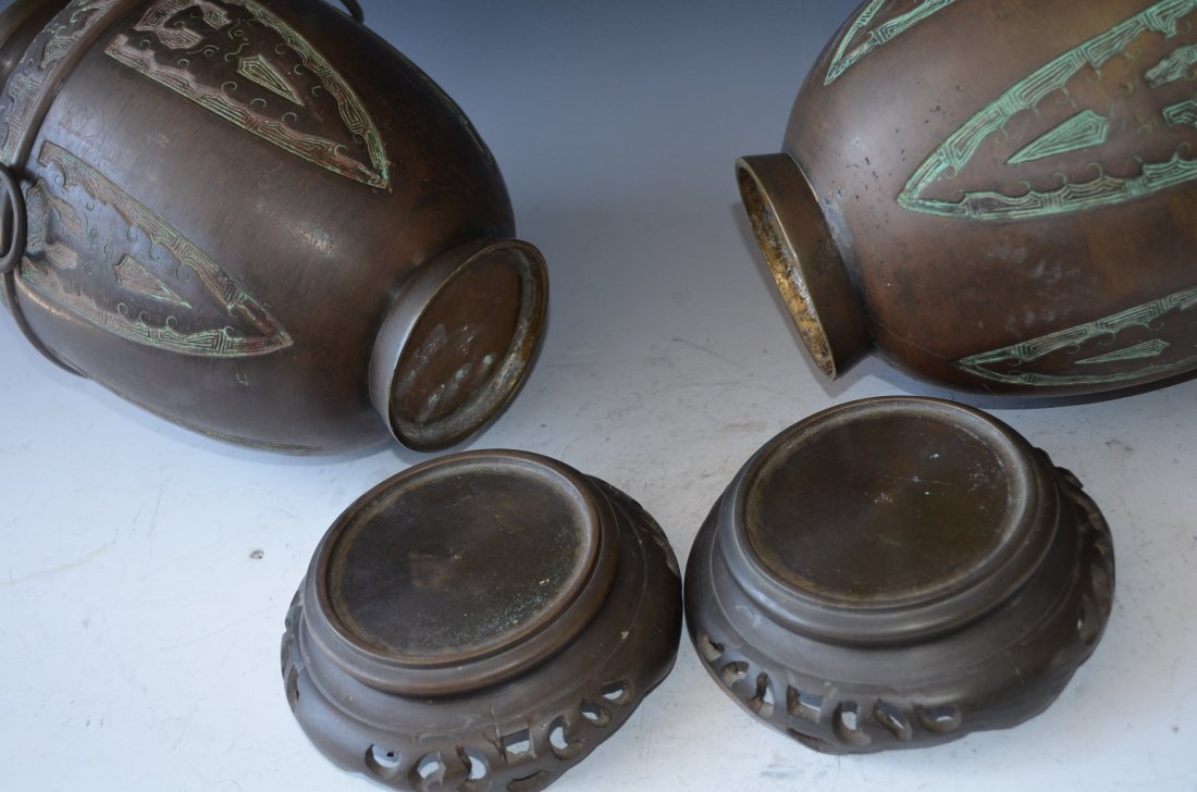 Pair of Bronze Vases On Bronze Bases - 5