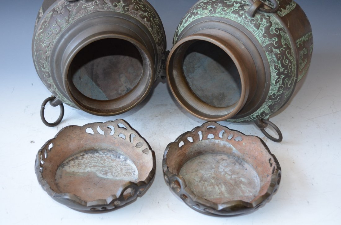Pair of Bronze Vases On Bronze Bases - 6