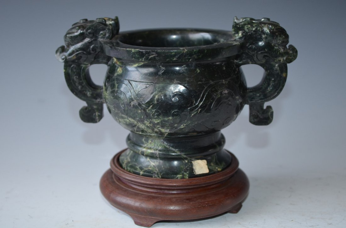 Chinese Carved Spinach Jade Incense Burner