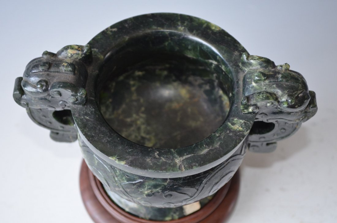 Chinese Carved Spinach Jade Incense Burner - 2