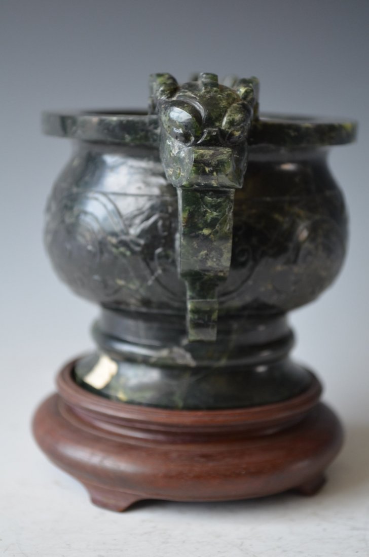 Chinese Carved Spinach Jade Incense Burner - 3