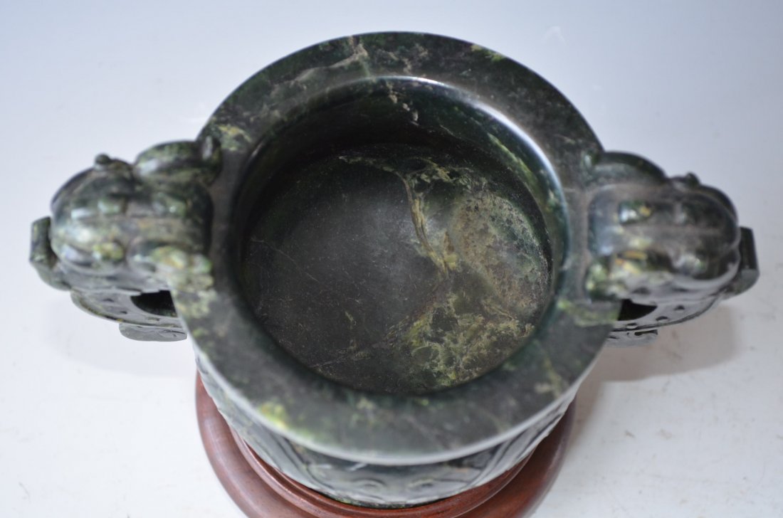 Chinese Carved Spinach Jade Incense Burner - 5