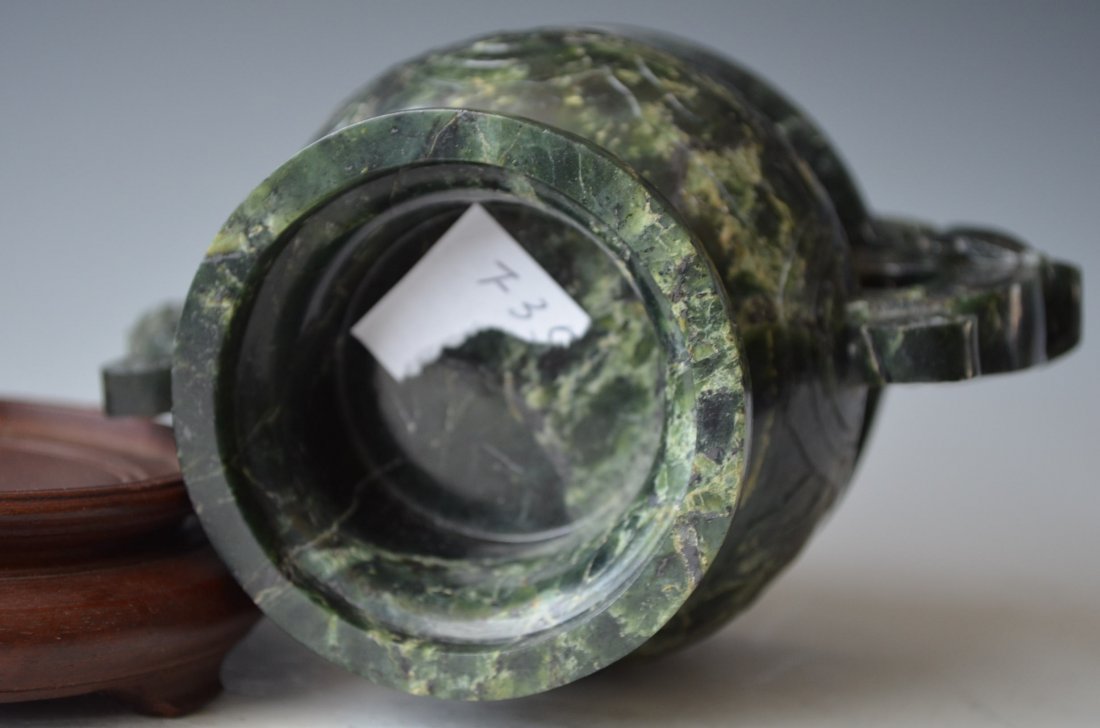 Chinese Carved Spinach Jade Incense Burner - 6