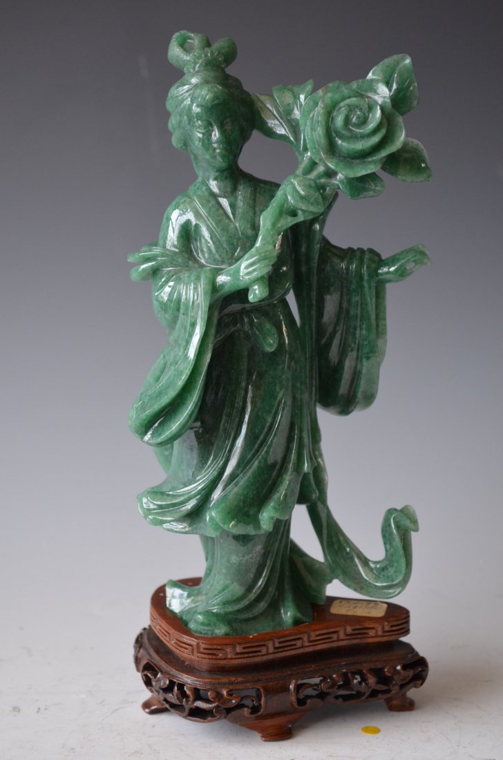 Chinese Carved Spinach Jade Beauty
