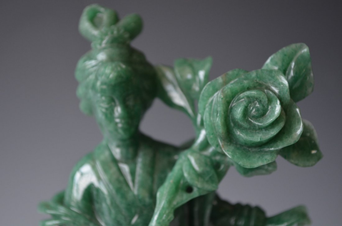 Chinese Carved Spinach Jade Beauty - 2