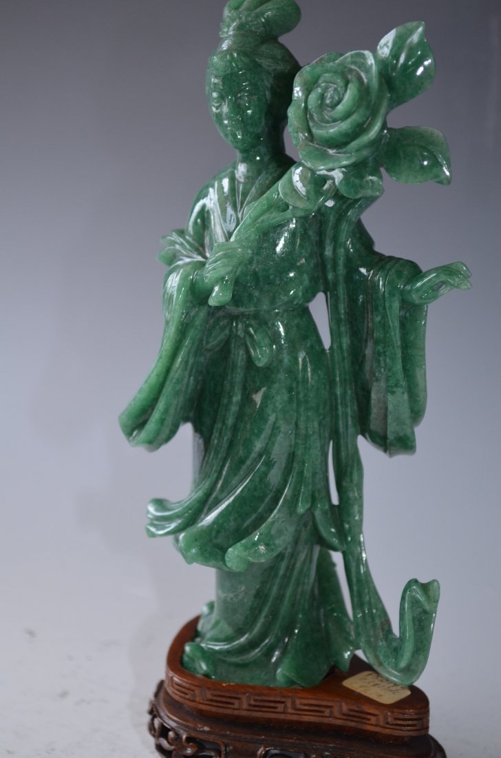 Chinese Carved Spinach Jade Beauty - 3