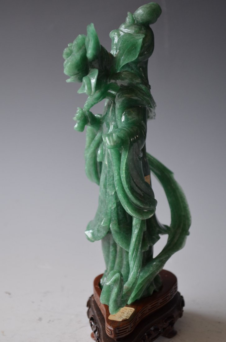 Chinese Carved Spinach Jade Beauty - 4