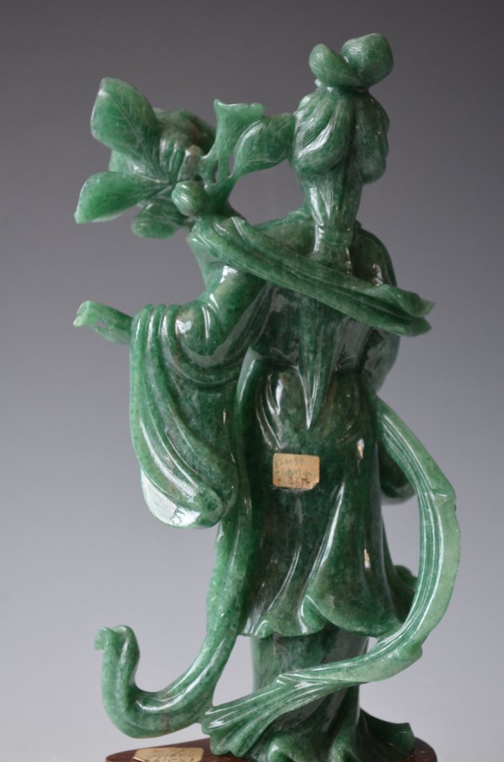 Chinese Carved Spinach Jade Beauty - 5