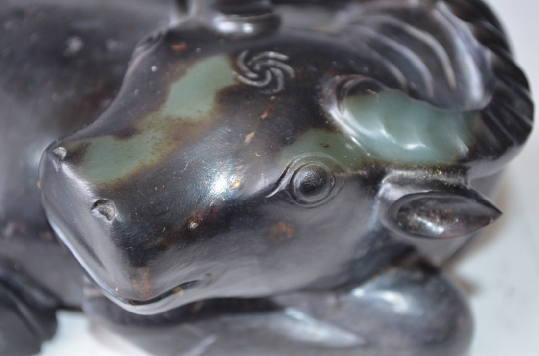 A Chinese Carved Black Ink Jade Water Buffalo - 2