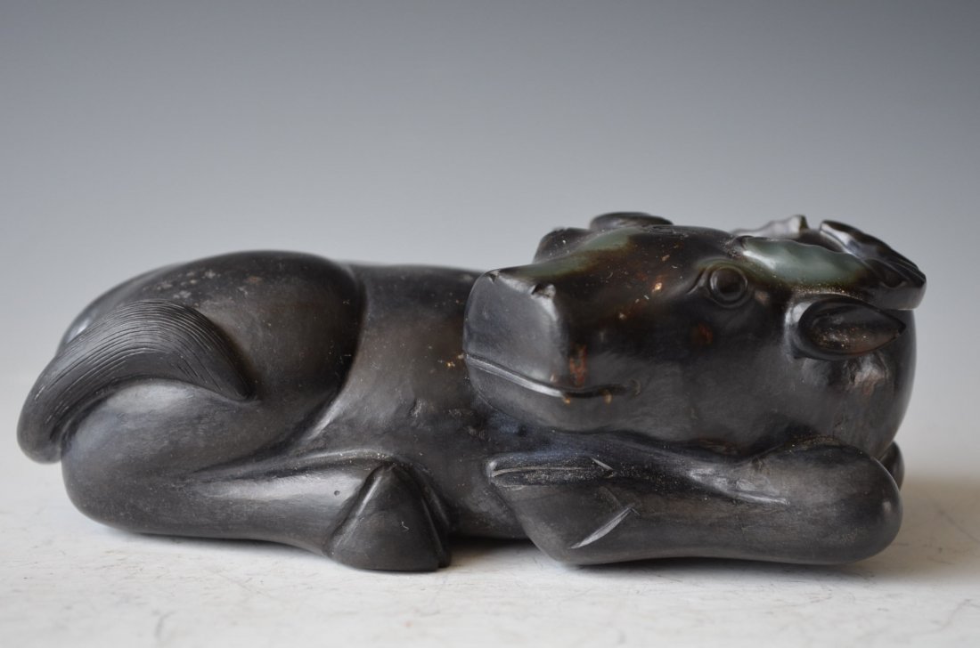 A Chinese Carved Black Ink Jade Water Buffalo - 3
