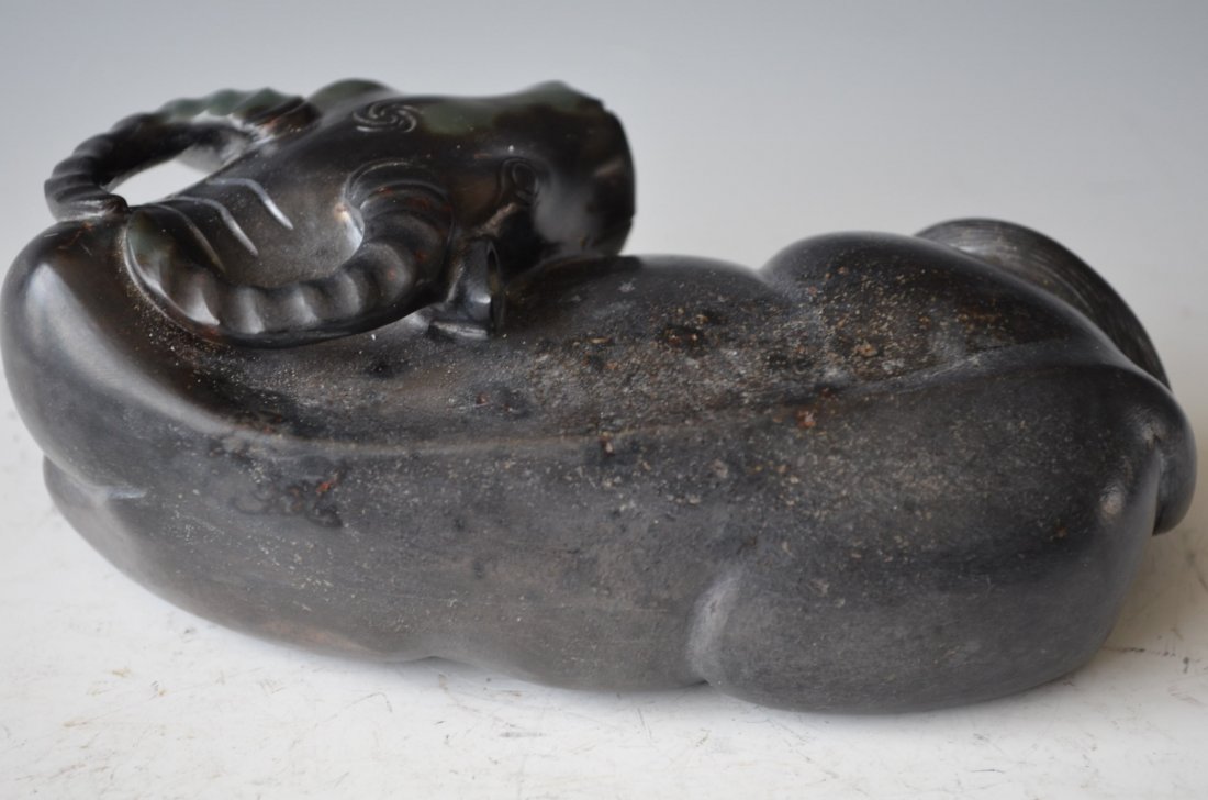 A Chinese Carved Black Ink Jade Water Buffalo - 4