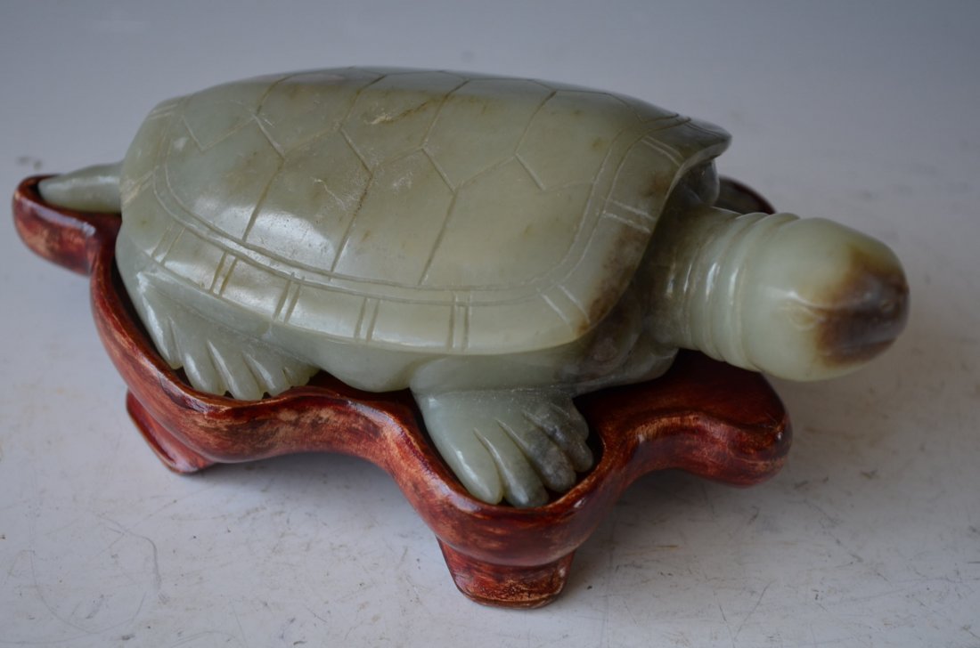 Chinese Carved Celedon Jade Turtle