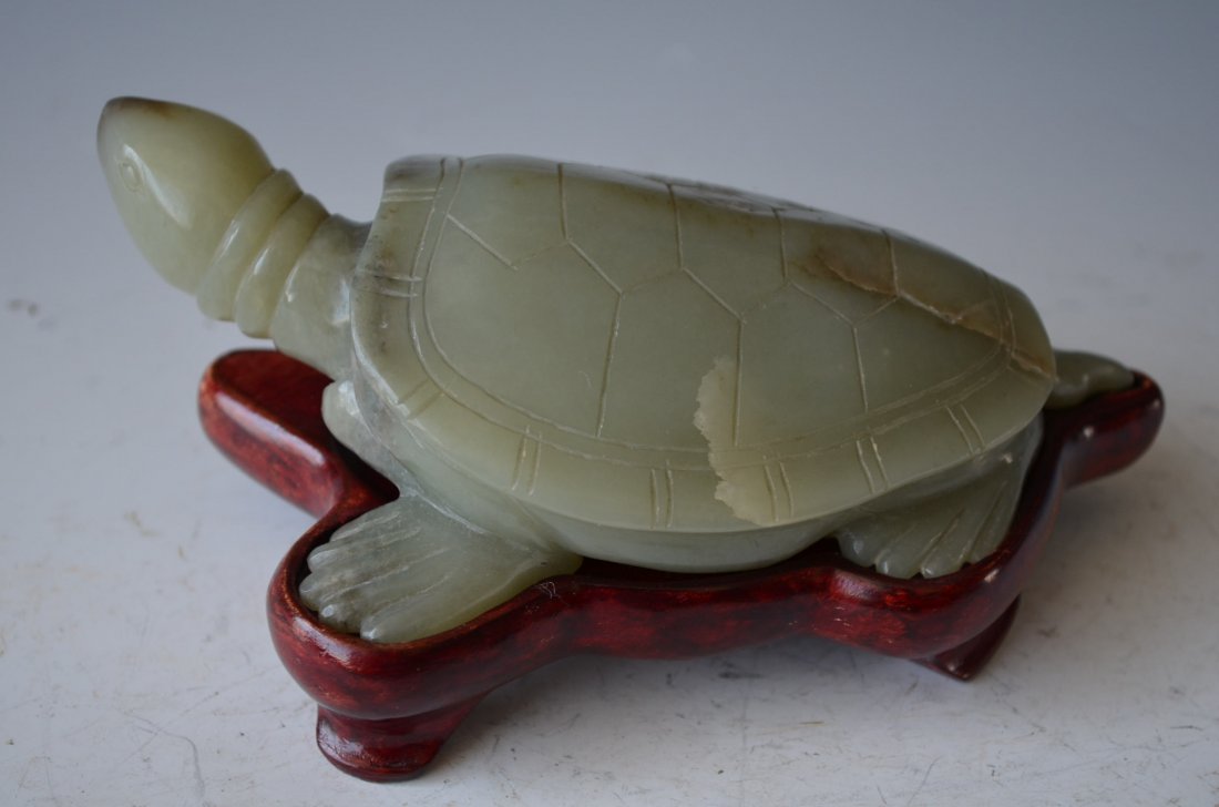 Chinese Carved Celedon Jade Turtle - 2