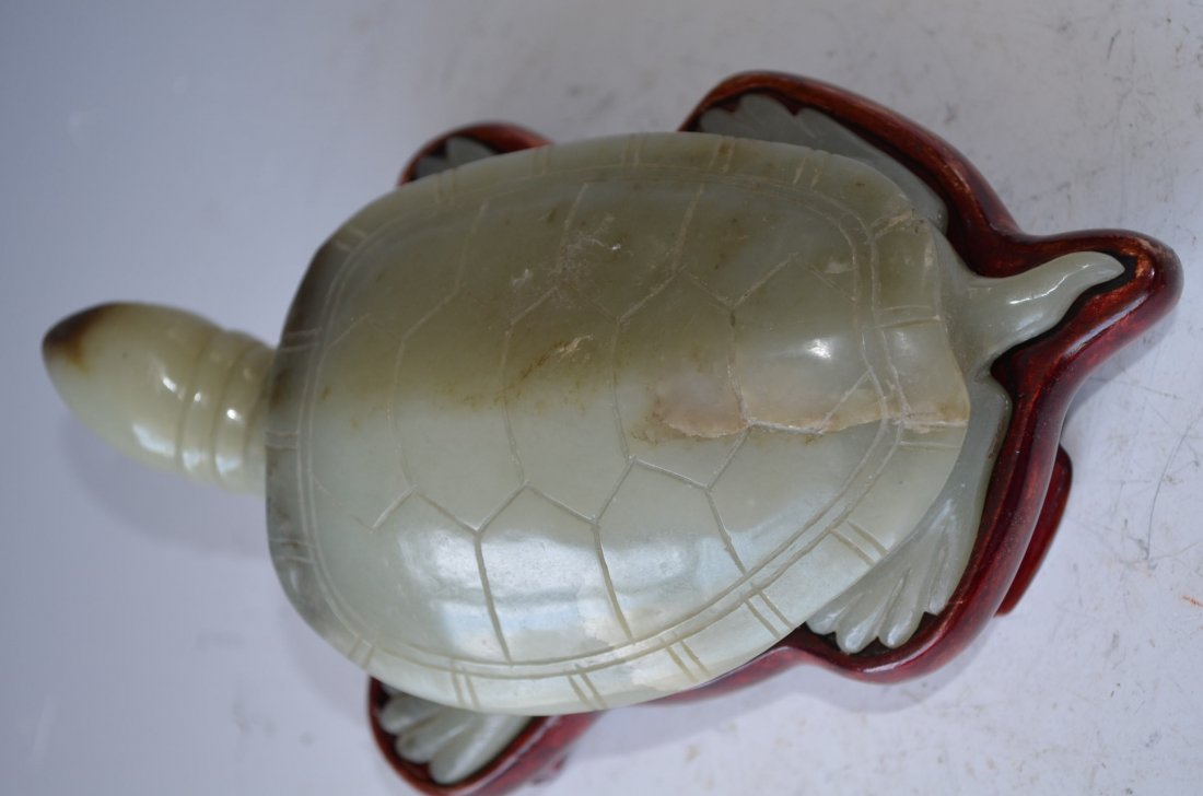 Chinese Carved Celedon Jade Turtle - 4
