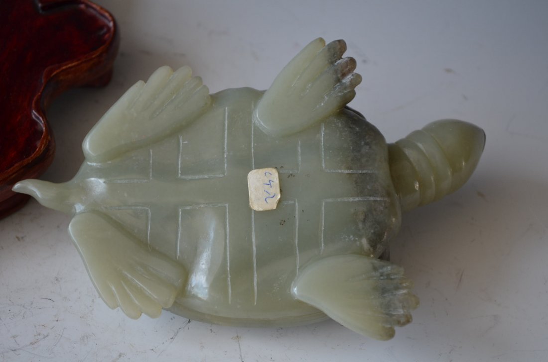 Chinese Carved Celedon Jade Turtle - 5